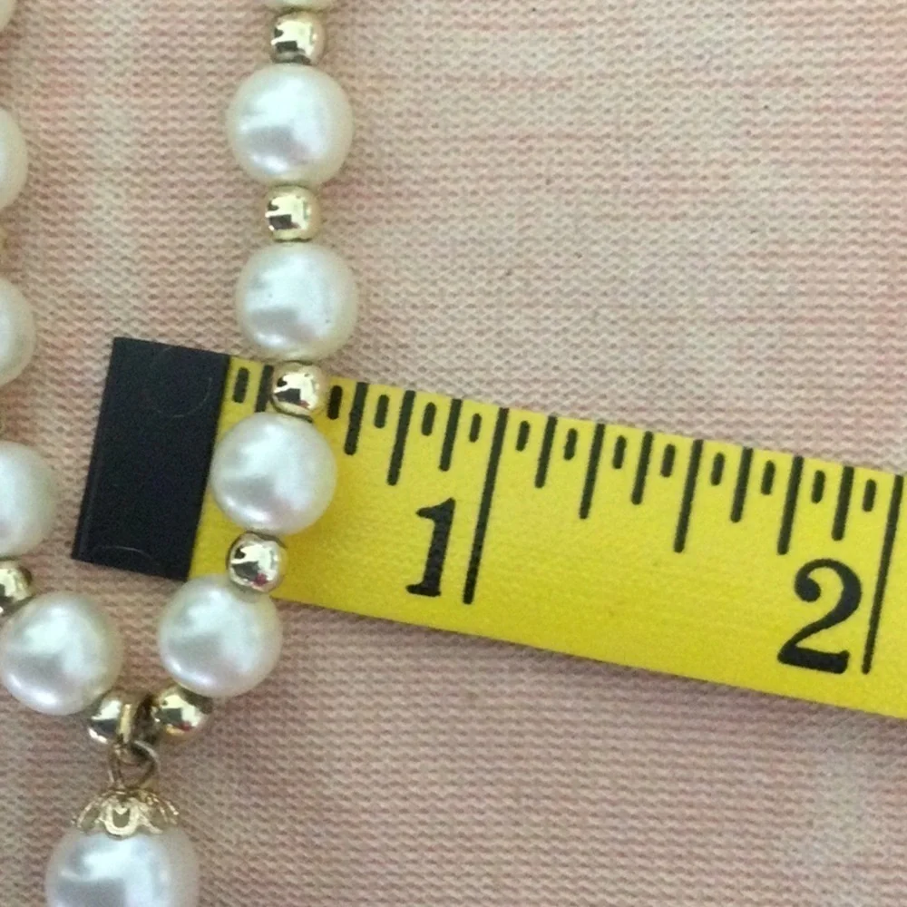 Vintage Pearl & Gold Color Beaded Necklace goes over the head pearls not real.